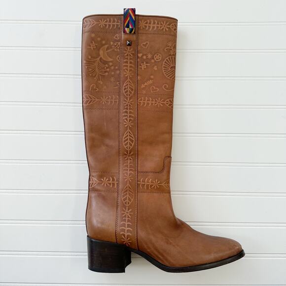 Valentino Santeria Brown Leather Riding Boots Embossed Western Knee High 36 - Picture 12 of 12